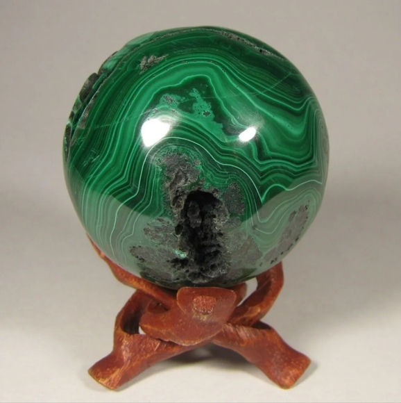 2.1" MALACHITE Gemstone Sphere Ball w/ Stand - Congo, Africa - 53mm - Picture 2 of 11